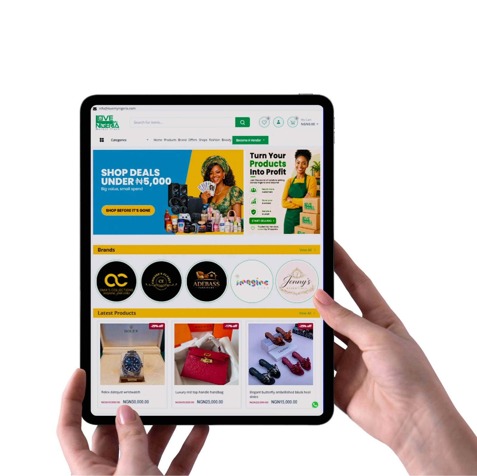 Multi-vendor ecommerce marketplace website developed for Love My Nigeria by Imagine Digital Agency